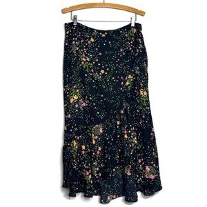 Investments Black Floral Ruffle Faux Wrap Skirt Women’s Size XL